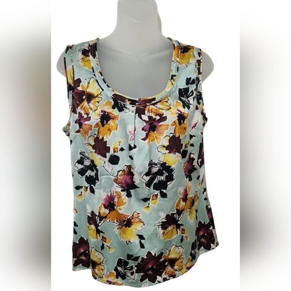 ST.JOHN 100% Silk Satin Floral Women Small Top Sleeveless Scoop Neck Multicolor - Picture 1 of 5